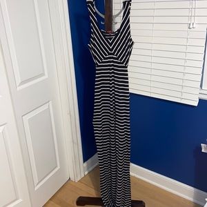 Navy blue and white striped maxi dress